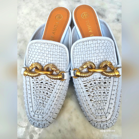 Tory Burch Shoes - Tory Burch NWOT Blue Jessa Woven Horse Bit Mules size 5M